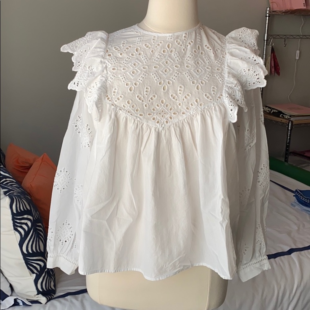 HM White Eyelet and Ruffle Top